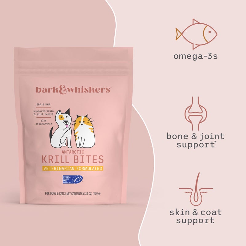 Dr. Mercola Bark & Whiskers Antarctic Krill Bites, 6.34 Oz. (180 g), 60 Chews, EPA & DHA, Supports Brain & Joint Health, Veterinarian Formulated, Non-GMO, MSC Certified, Dr. Mercola - Image 3